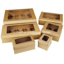 Take out Paper Cupcake Box/ Kraft Cardboard Paper Cupcake Box with Insert and Clear Window